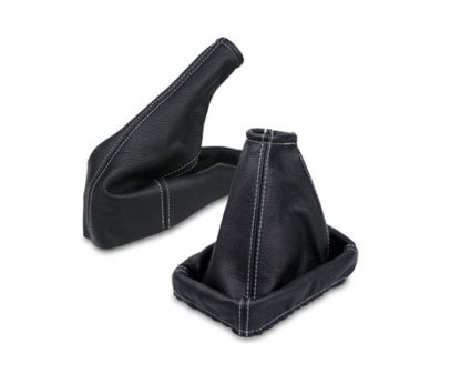 Schakelpookhoes + Handremhoes Opel Omega B2 (Zwart Leder Wit stiksel)