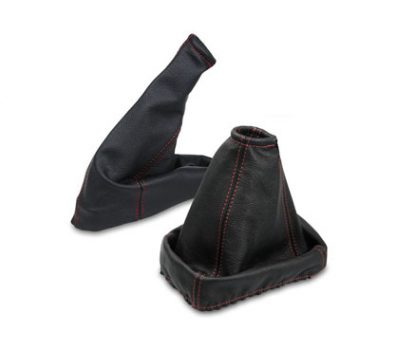 Pookhoezen set Opel Corsa B Zwart Leder Rood Stiksel